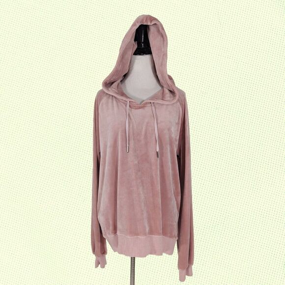 Pam & Gela Velour Velvet Hoodie Sweatshirt‎ L Rose Pink - Picture 1 of 6